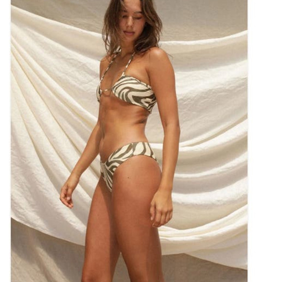 NWT Stone Fox Swim Roca Bikini Bottom, Distressed, Earth Zebra Print, size Large - Picture 5 of 15